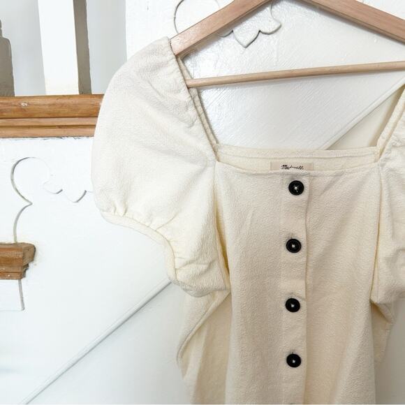 Madewell Jacquard Square Neck Puff Sleeve Top Cotton Blend Button-Down Size S - Picture 5 of 7